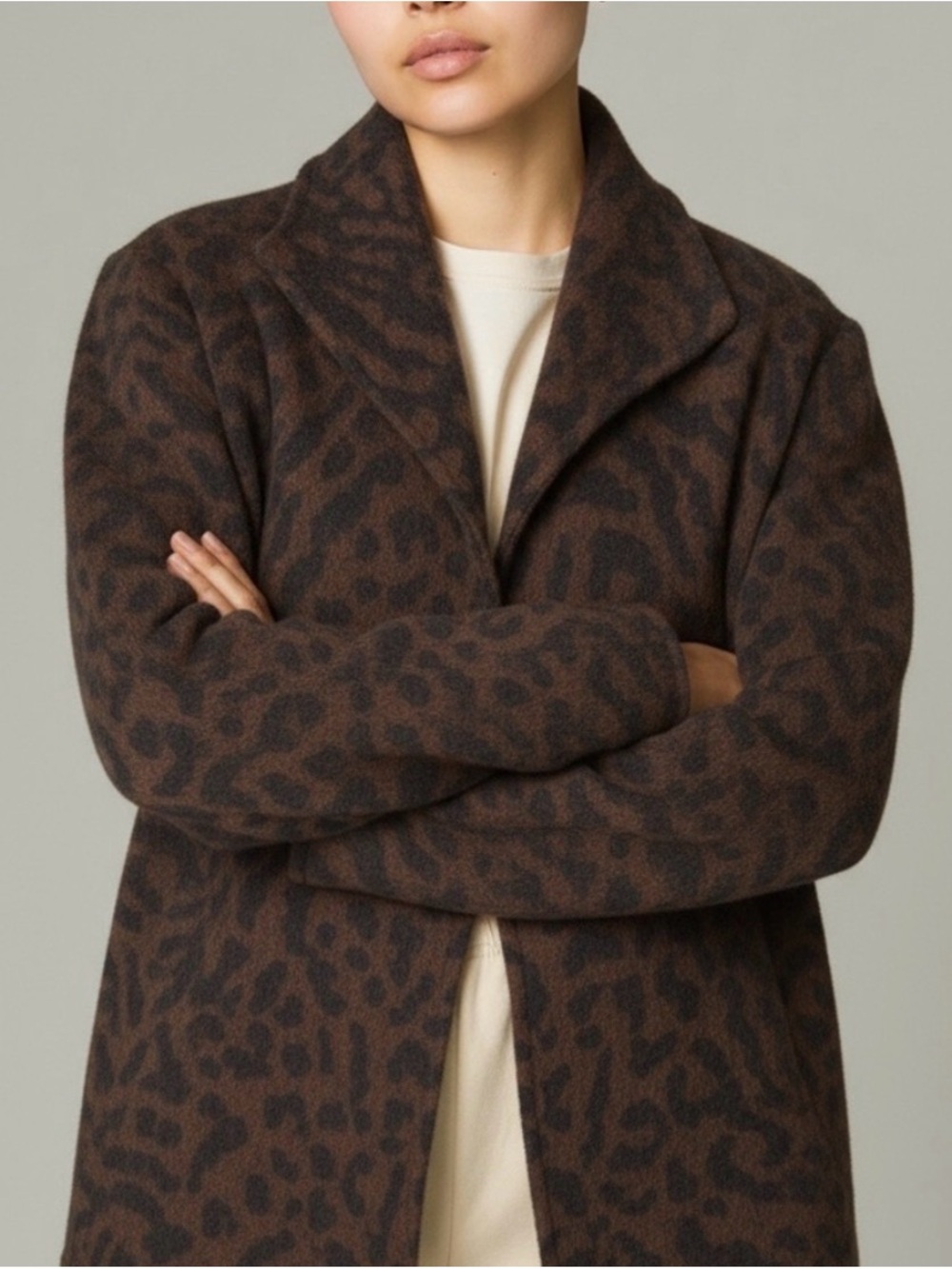 Carlisle Brown Leopard-Print Open Front Coat